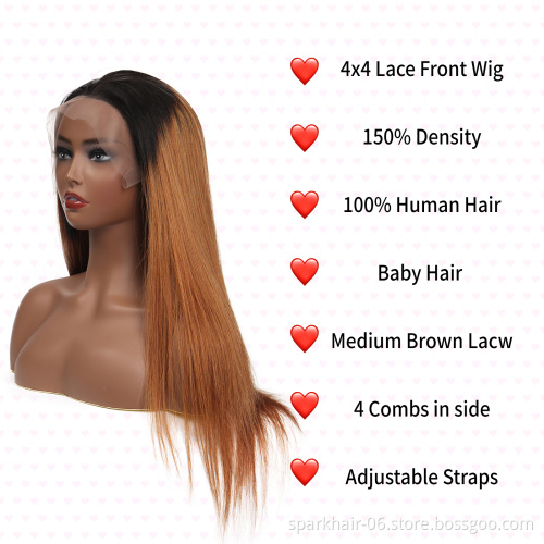 SPARK Brazilian Human Hair Lace Front Wig,Straight Virgin Hair Lace Wig For Black Women, Pre Pluck Lace Wig With Baby Hair
